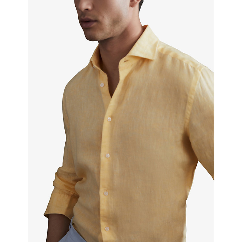 Mens Lemon Ruban Cutaway-collar Regular-fit Linen Shirt M