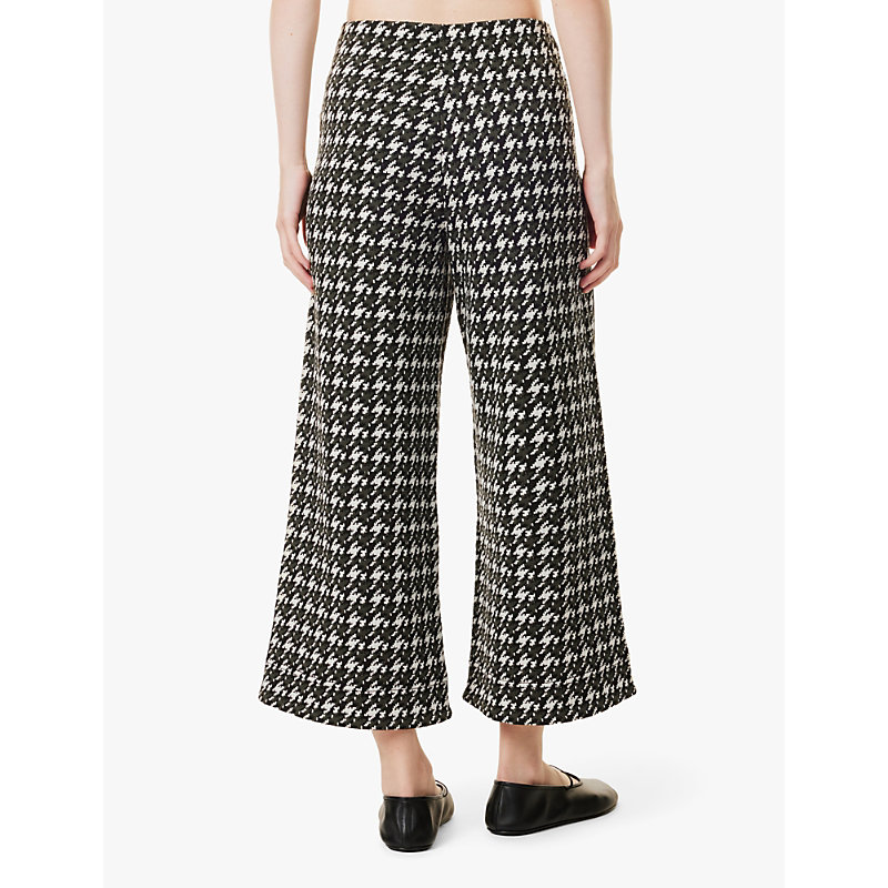 Womens Black/deep Autumn Ol Houndstooth Wide-leg Cropped Woven Trousers