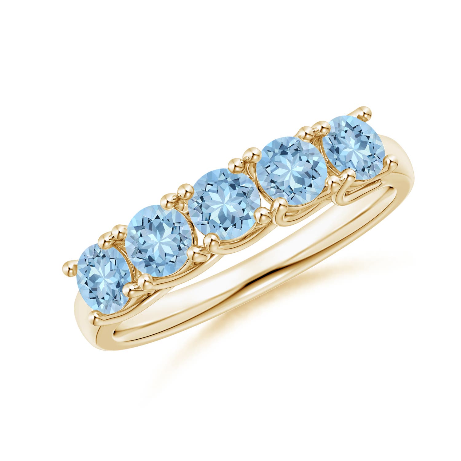 Angara 0.9 Carat Half Eternity Five Stone Aquamarine Wedding Ring in 18K Yellow Gold