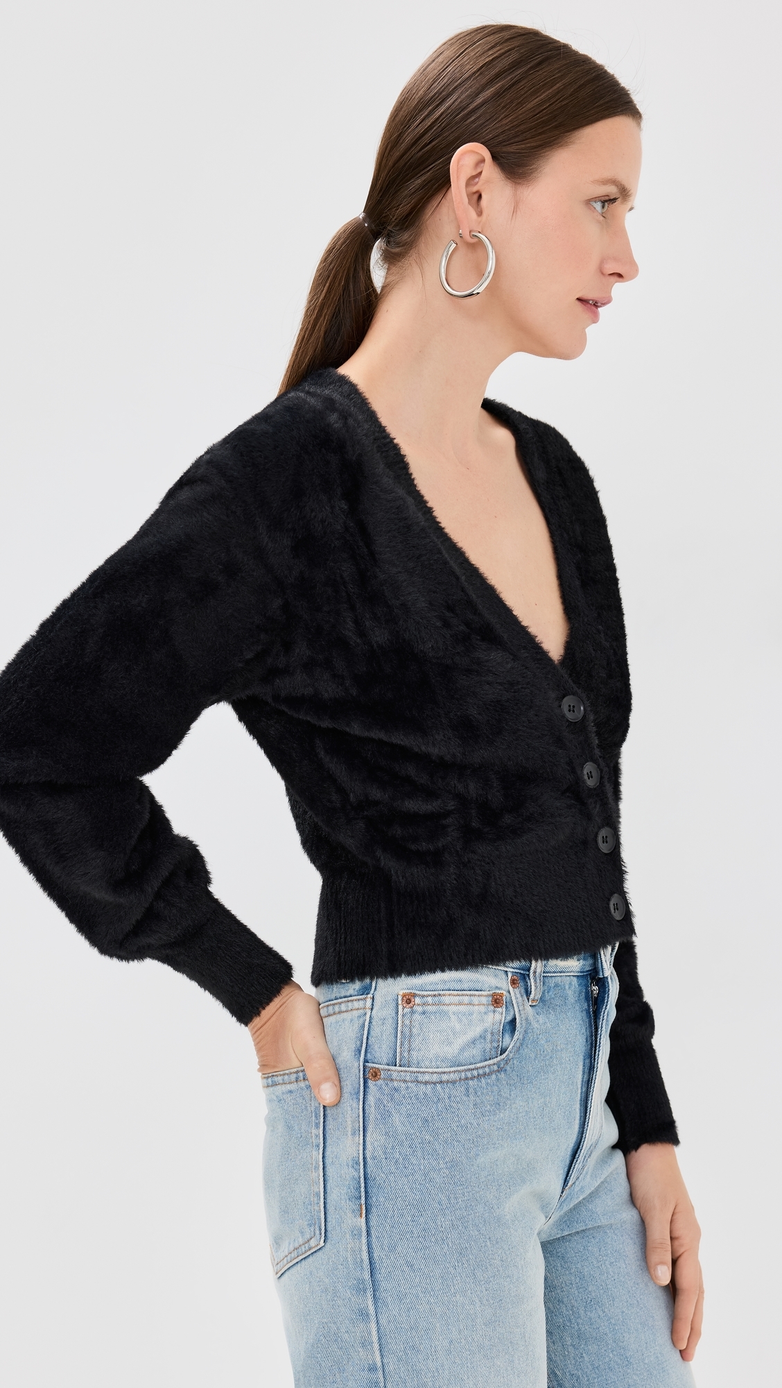 Fuzzy Cardigan Black001