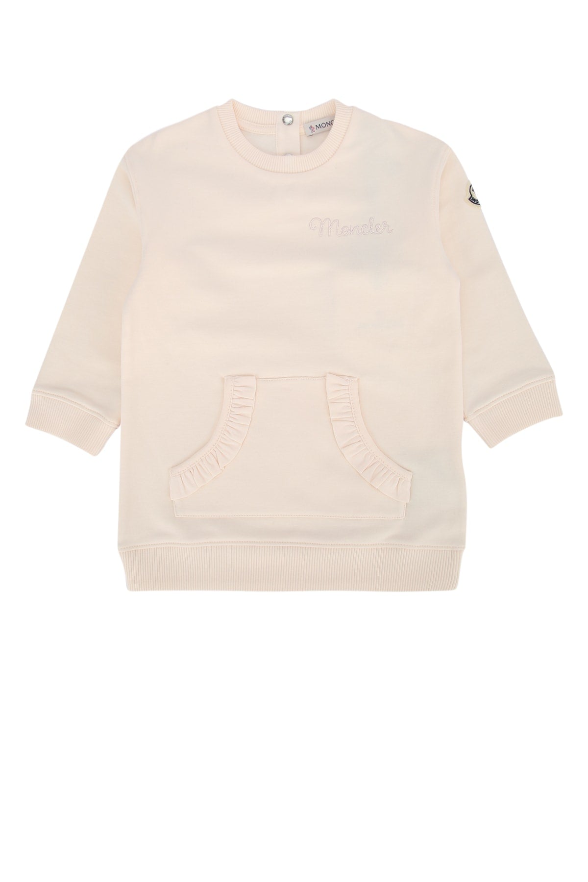 Ruffled Pocket Sweatshirt Dress — Beige