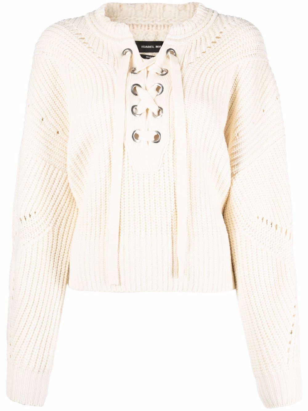 Lace-up ribbed-knit jumper - Neutrals