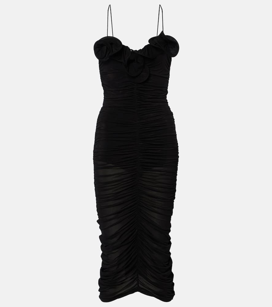 Ruffled ruched jersey midi dress