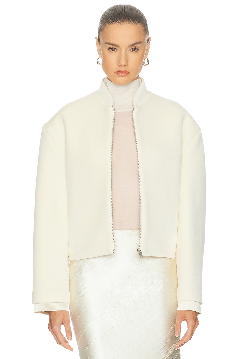 Jil Sander Velvet Zip Up Jacket in White