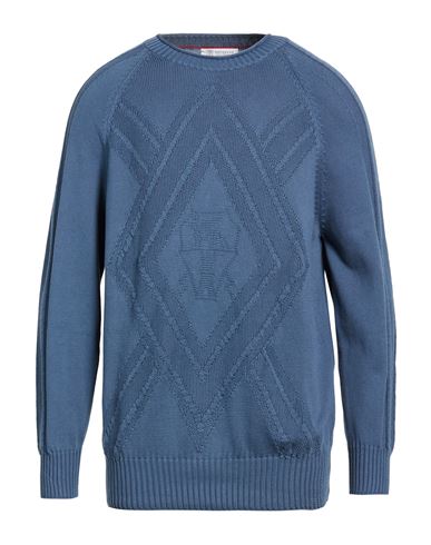 Man Sweater Slate blue Size 40 Cotton