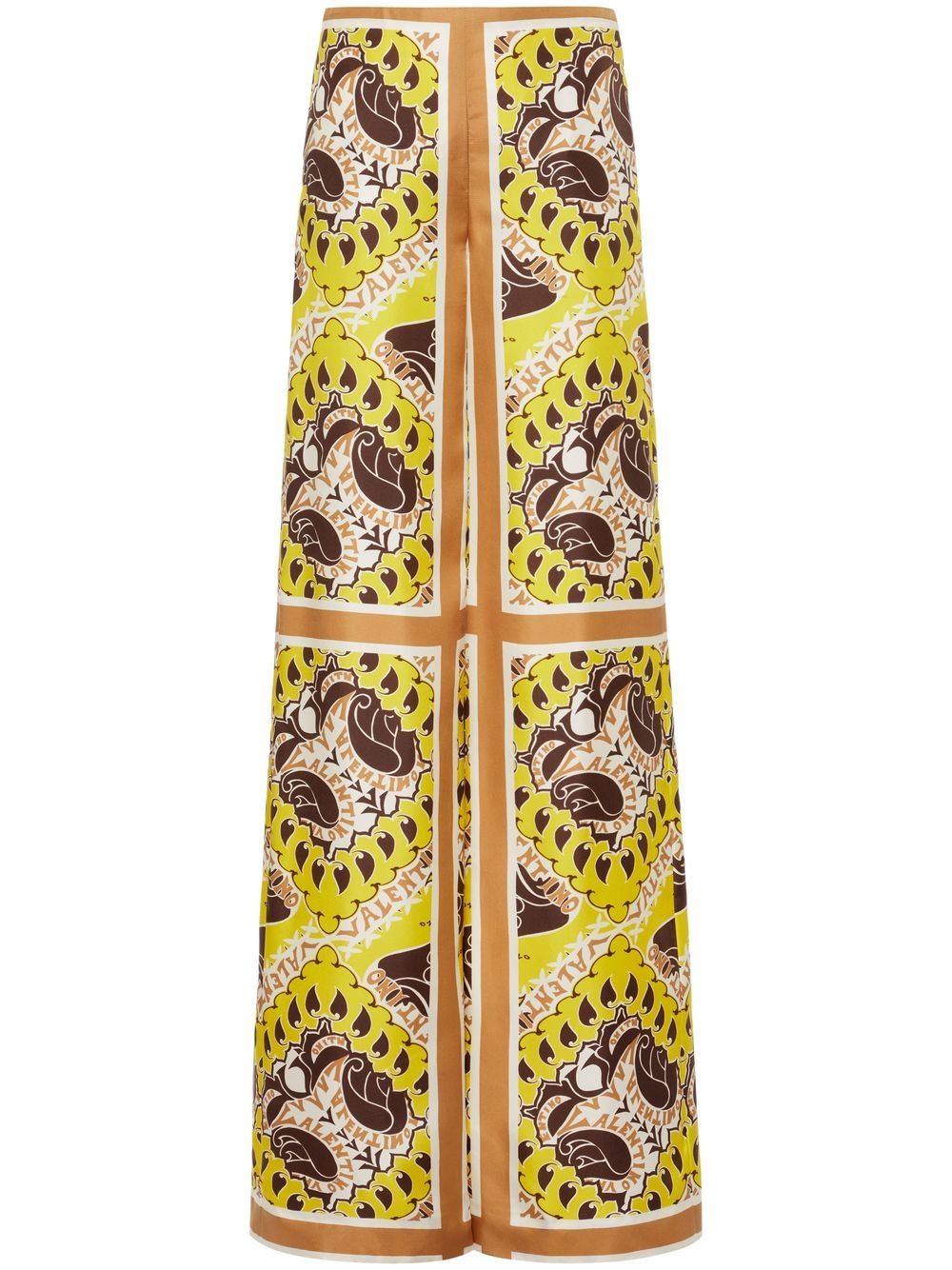 Paisley-print logo branded silk trousers - Yellow