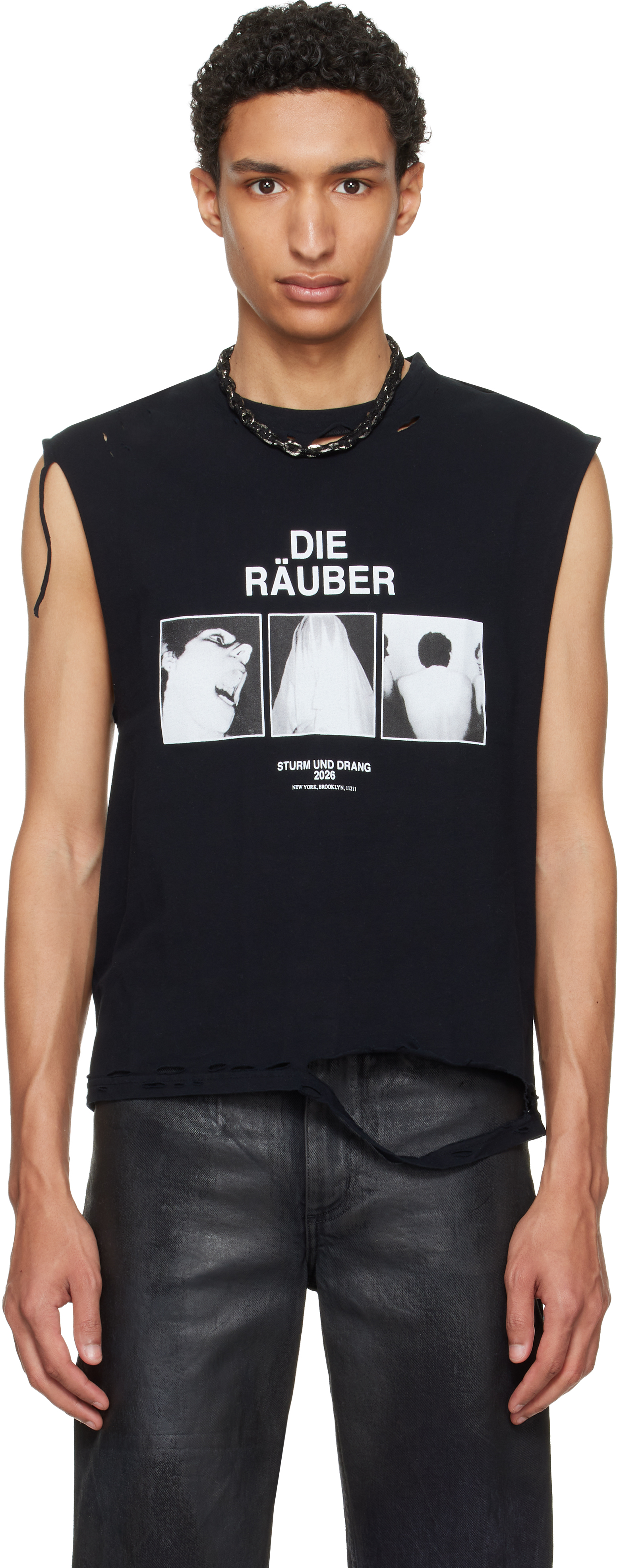 Black EET 'Die Raeuber' Cotton Distressed Tank Top