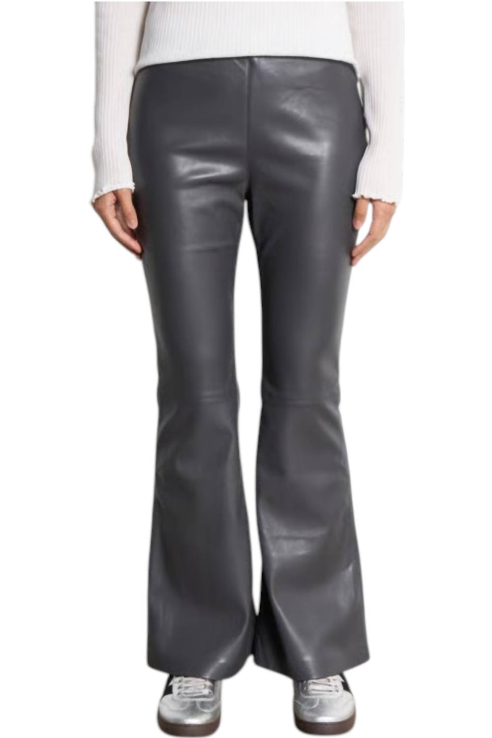 Faux Leather Flare Pants In Anthracite Grey