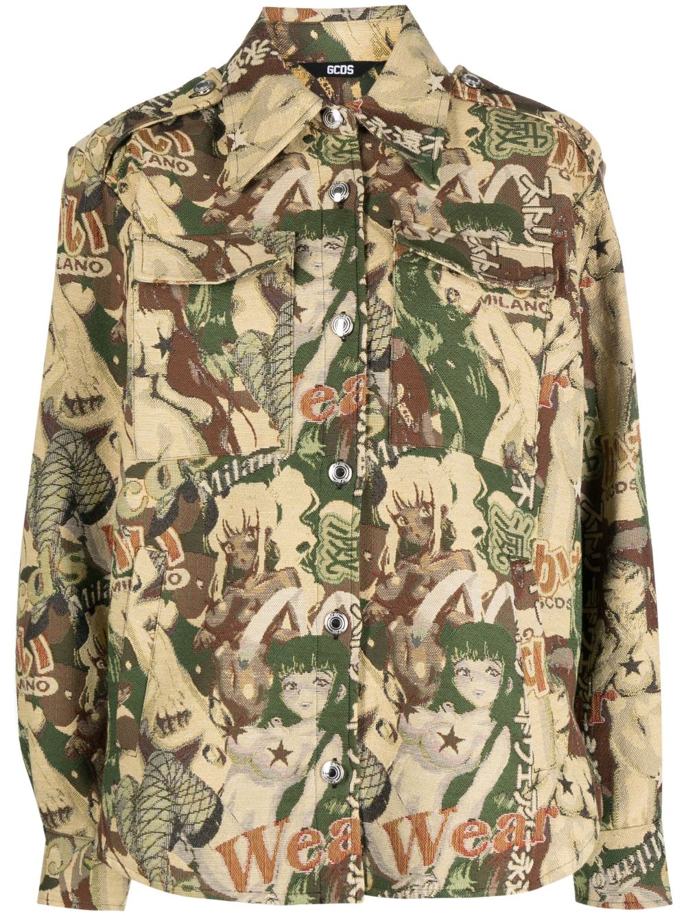 Hentai jacquard-pattern shirt jacket - Green