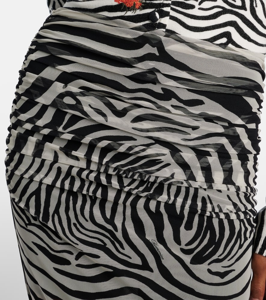 Printed sheer mesh midi skirt