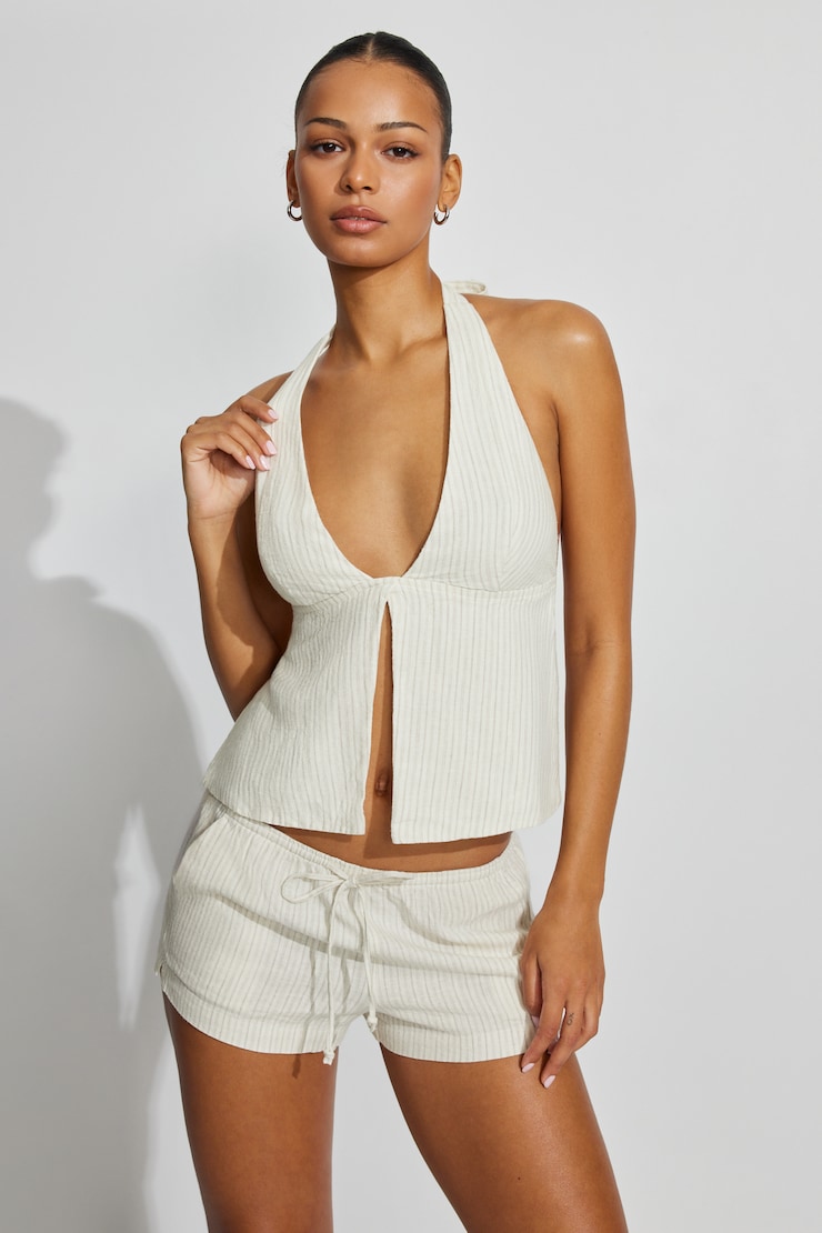 Clean Linen Mini Shorts - Beige - Women Clothing