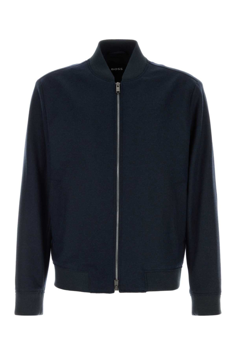 Midnight Blue Stretch Flannel Bomber Jacket