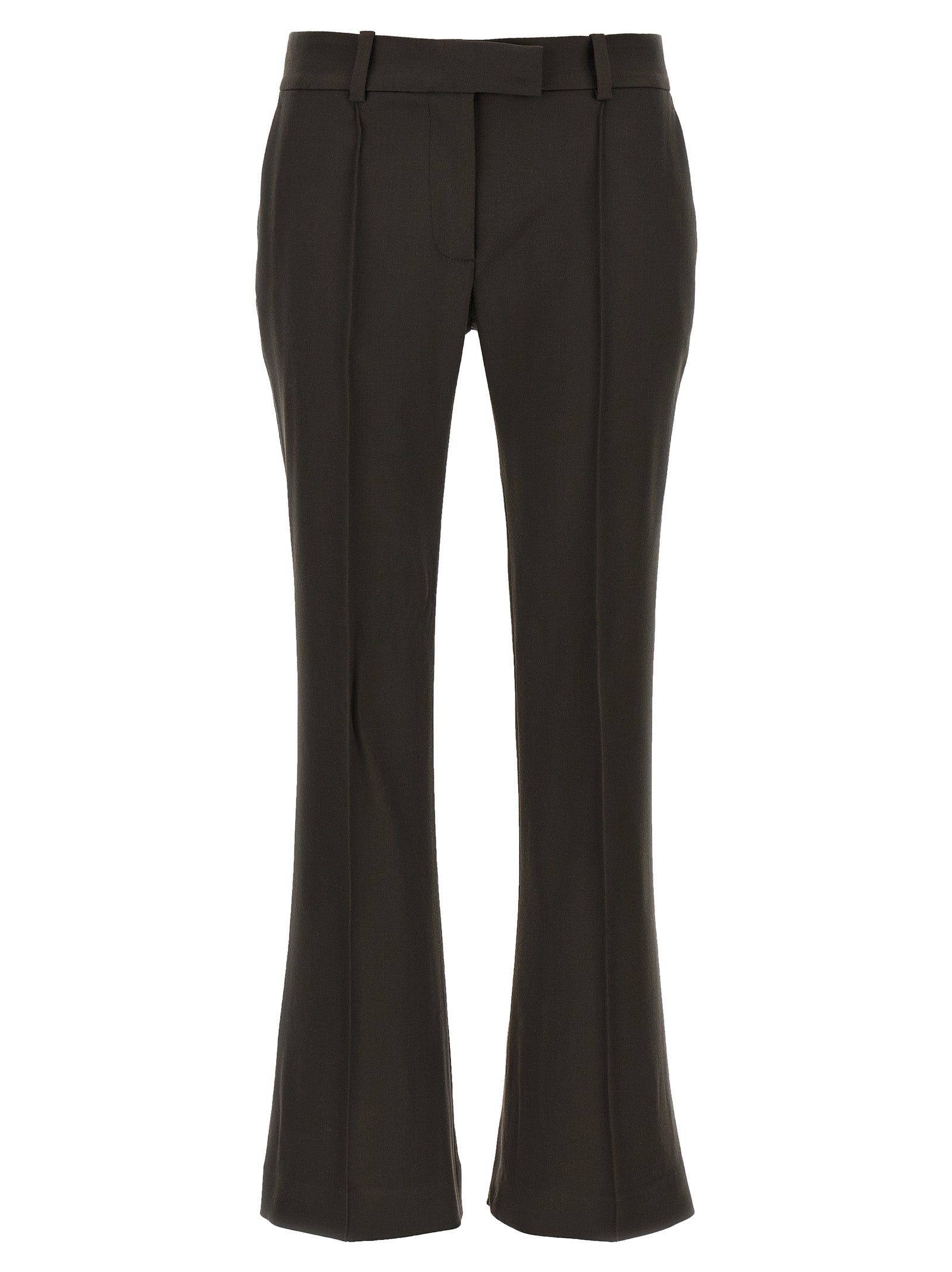 Virgin Wool Flared Trousers — Brown