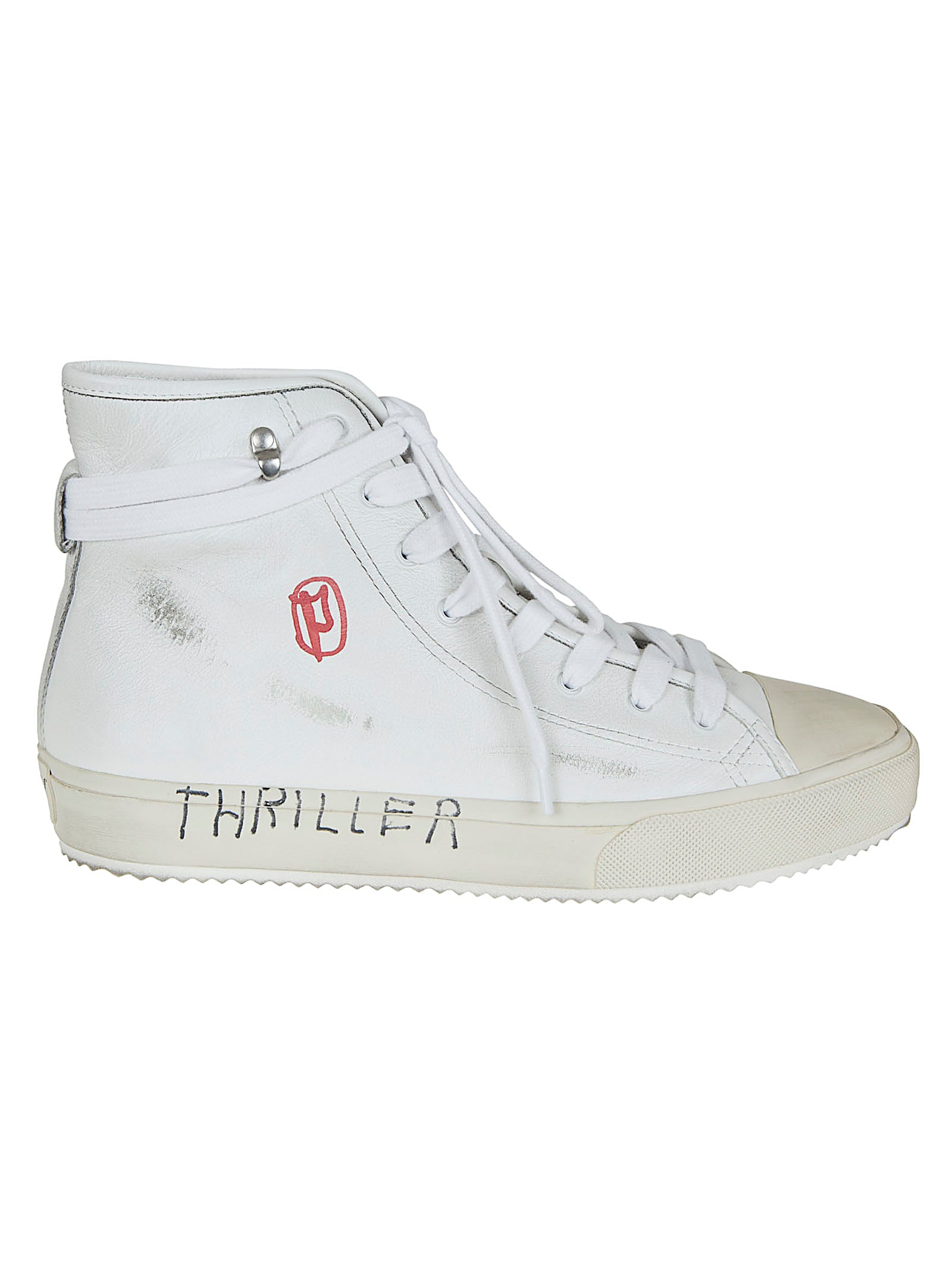 High-Top White Leather Sneakers with Ankle-Wrap Laces