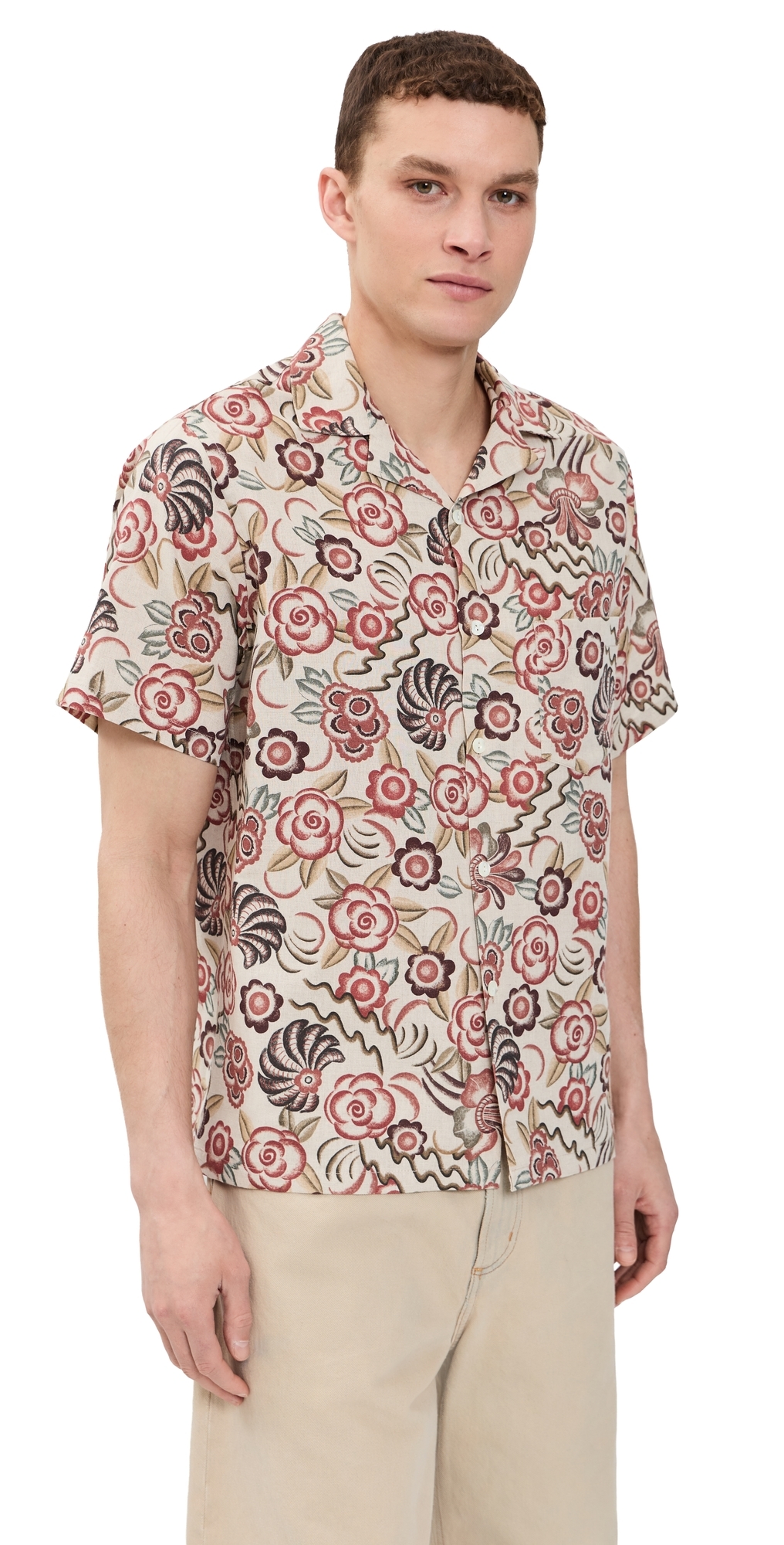 Flowers Painting Camp Shirt Red/Brown/Raw/Green/Yellow