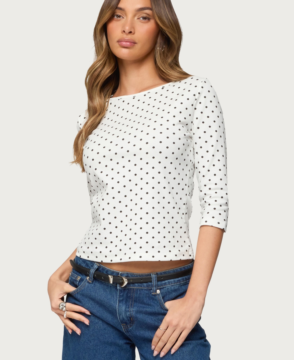 Women's Lela Polka Dot Quarter Sleeve Top - White-and-black