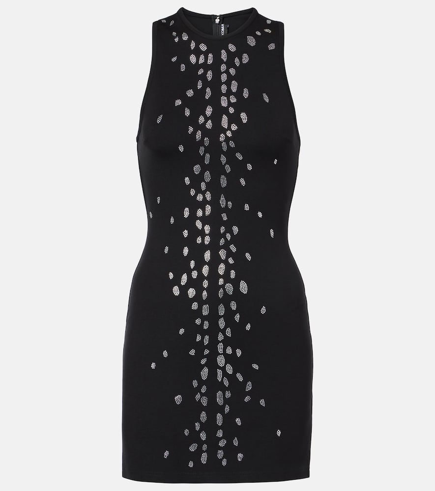 Crystal-embellished jersey minidress