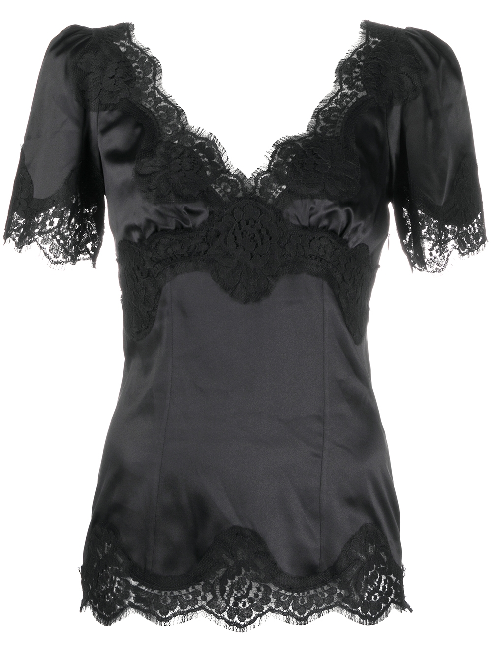 Lace-trim satin top - Black