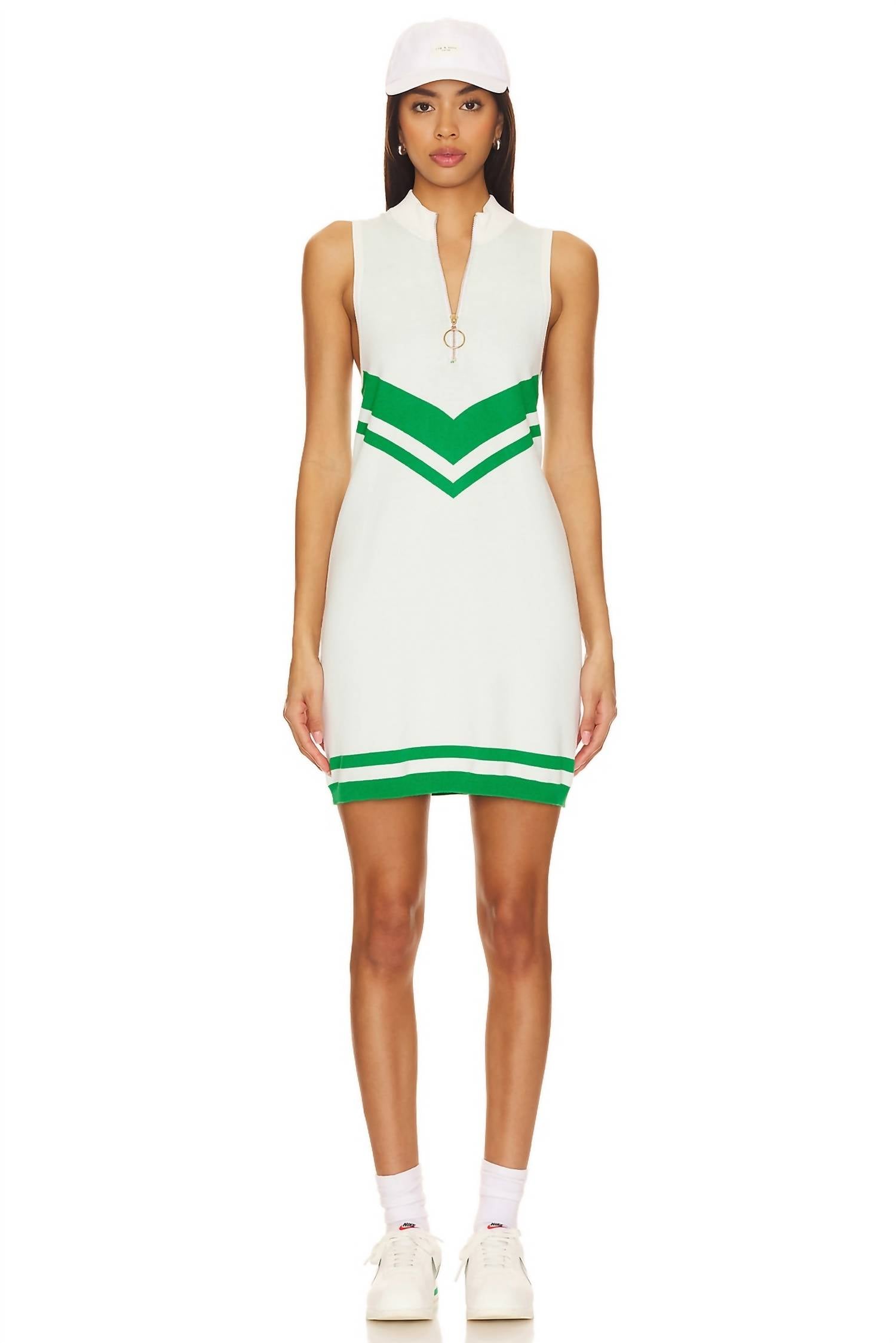 Zoe Zip Sweater Dress In Green Stripe Knit