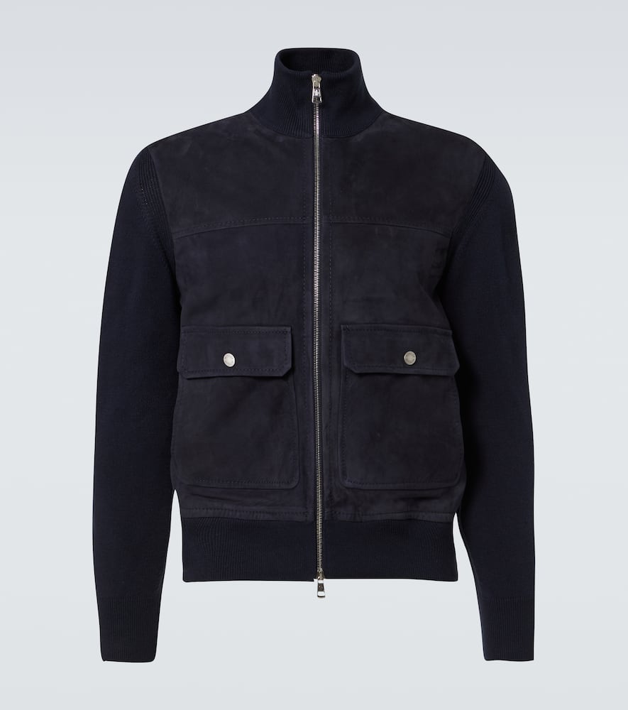 Suede-trimmed wool and cotton jacket