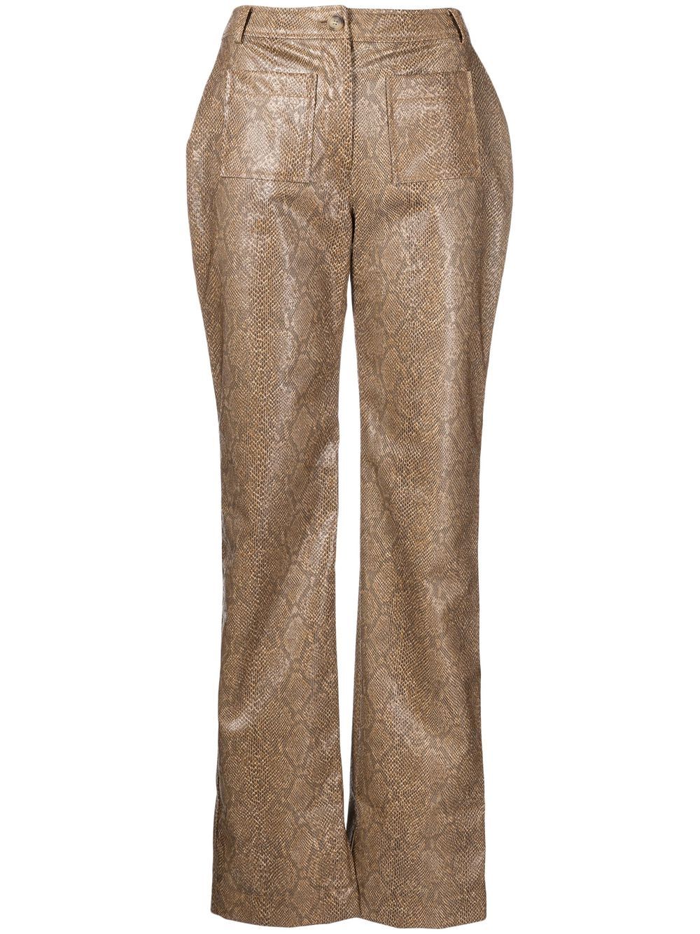 Ellis snakeskin-effect straight trousers - Brown