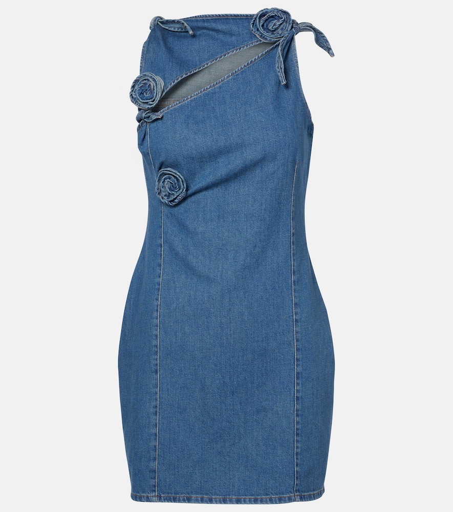 Floral asymmetric denim minidress