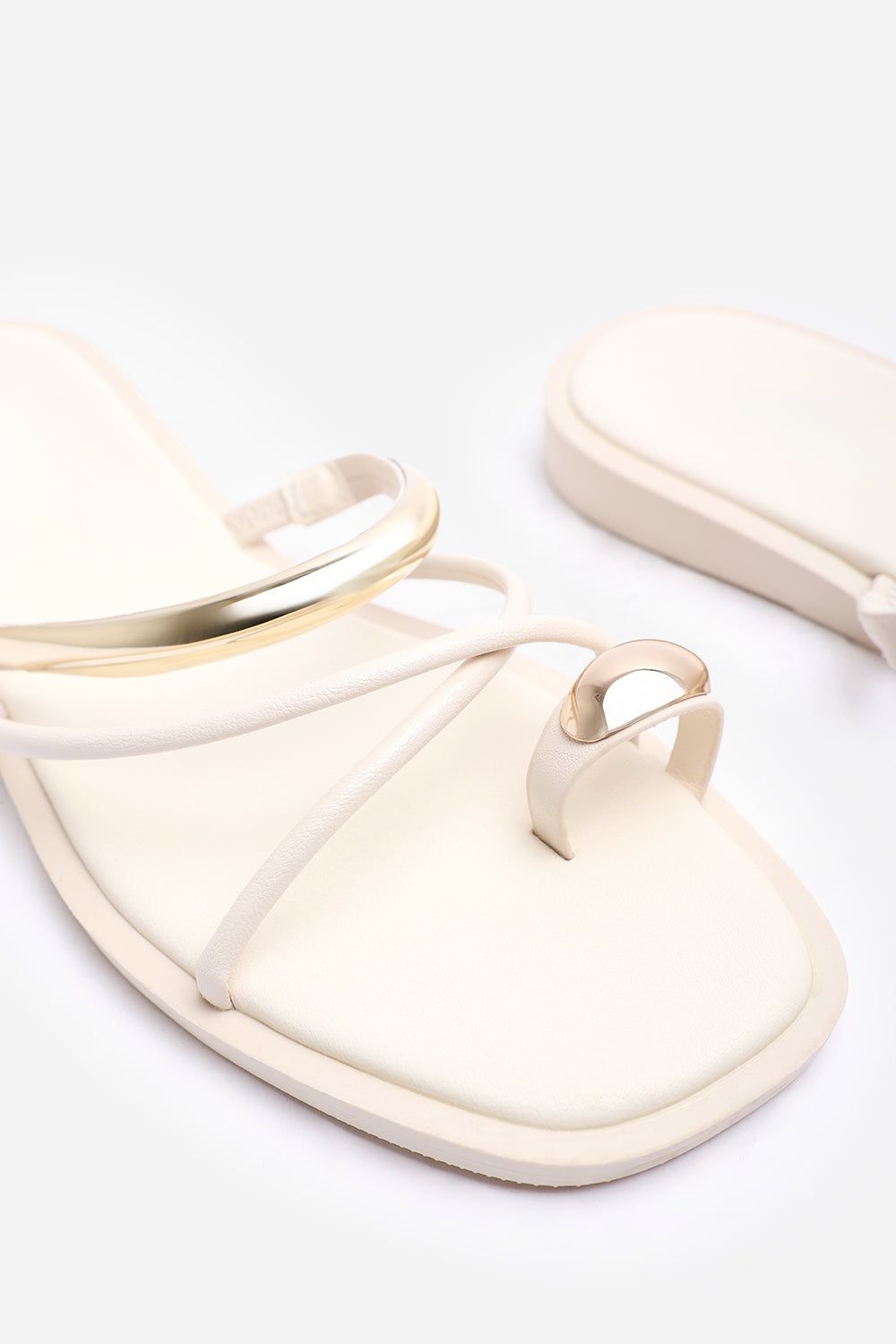 Where's That From Women's Zelina Strappy Metal Toe Loop Slide On Sandal in Crea
