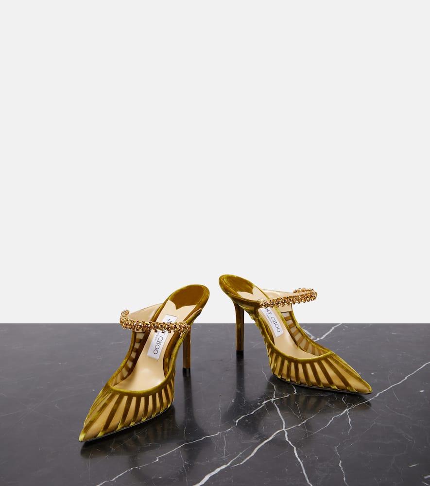 Jimmy Choo Bing 100 embellished velvet and mesh mules