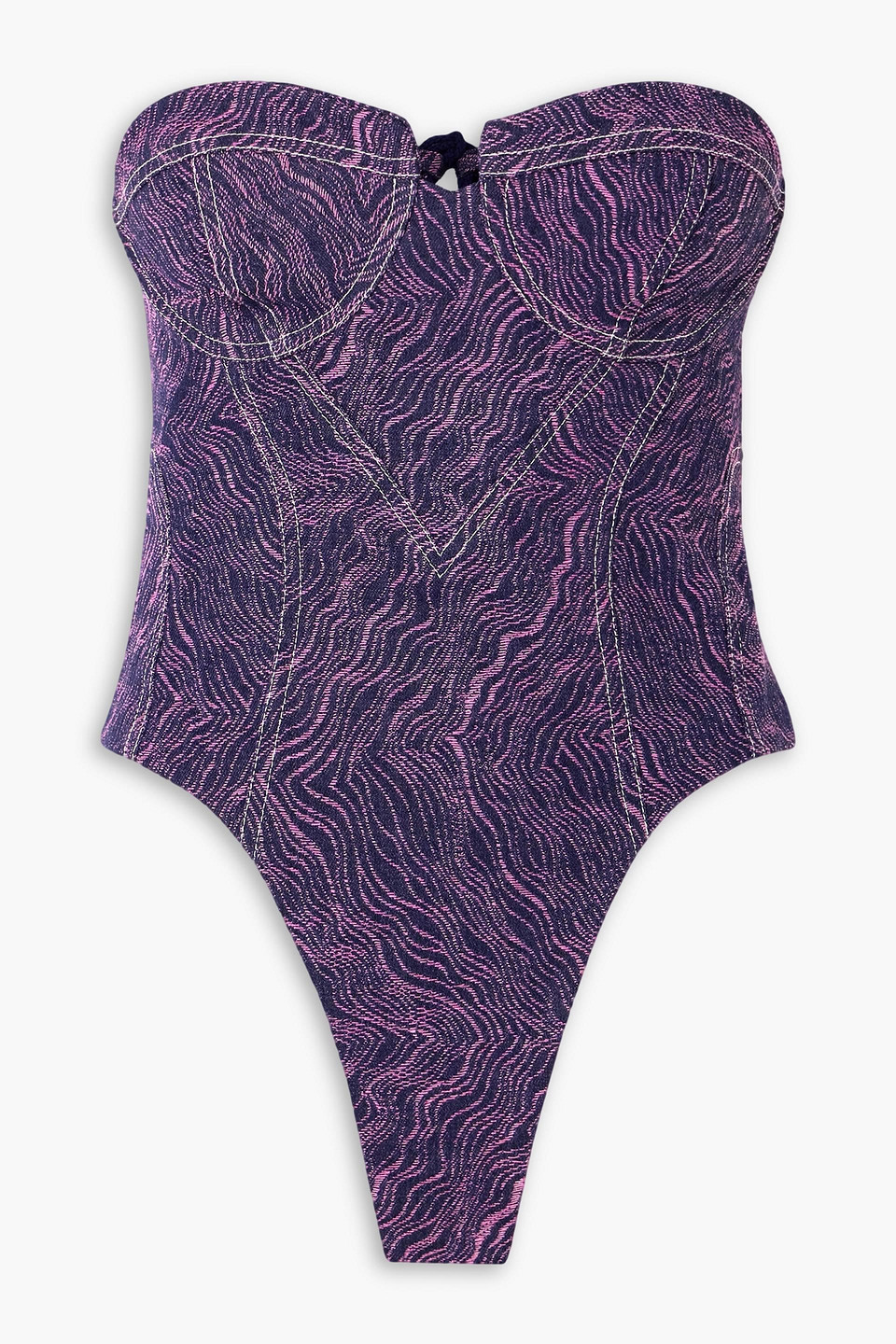 Strapless denim-jacquard bodysuit