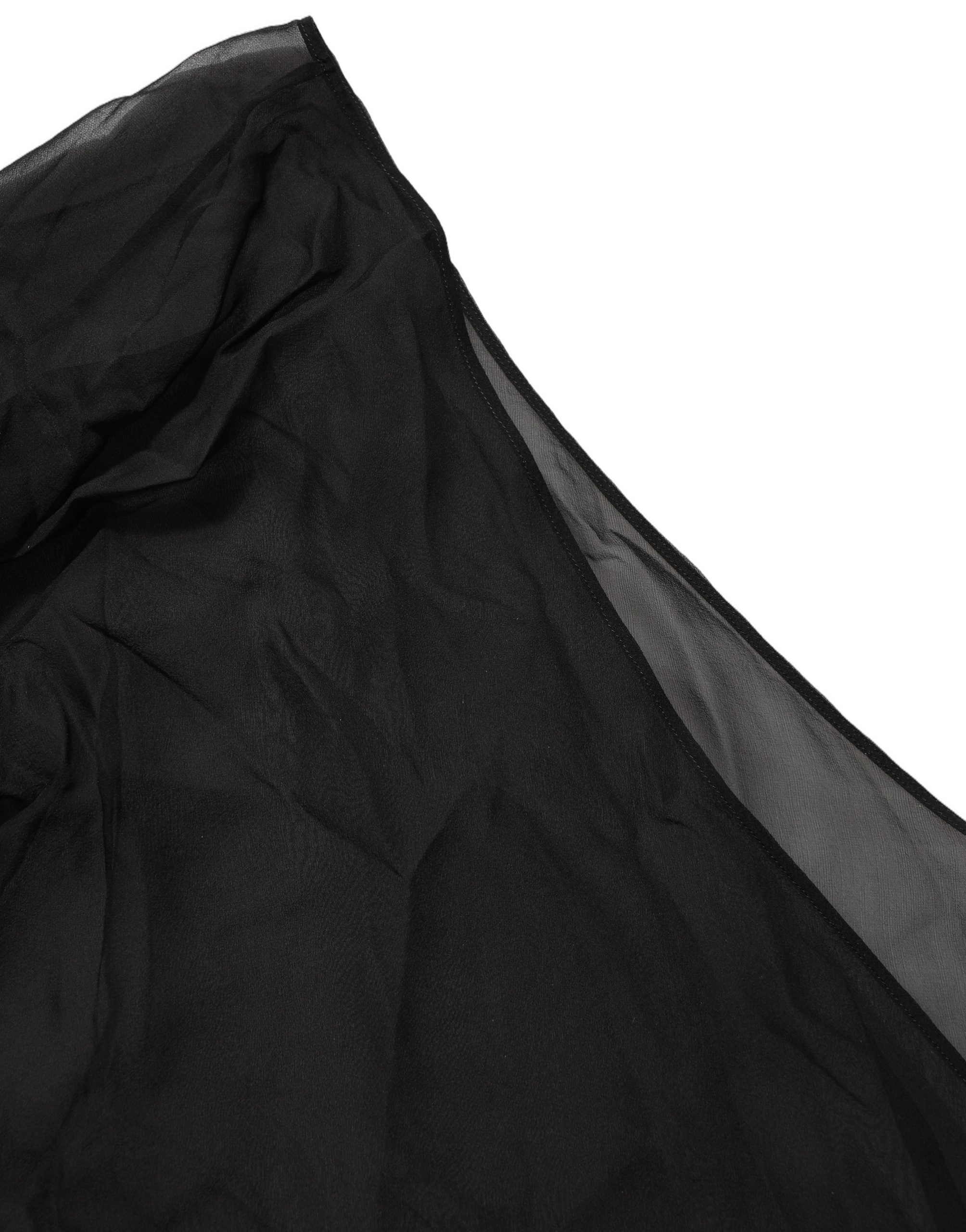 Sheer Silk Chiffon One-Shoulder Wrap Blouse — Black