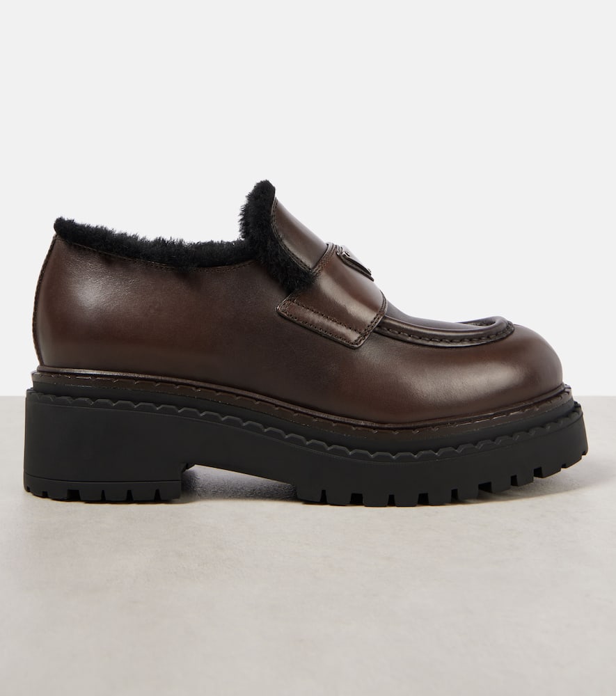 Shearling-lined brushed leather loafers