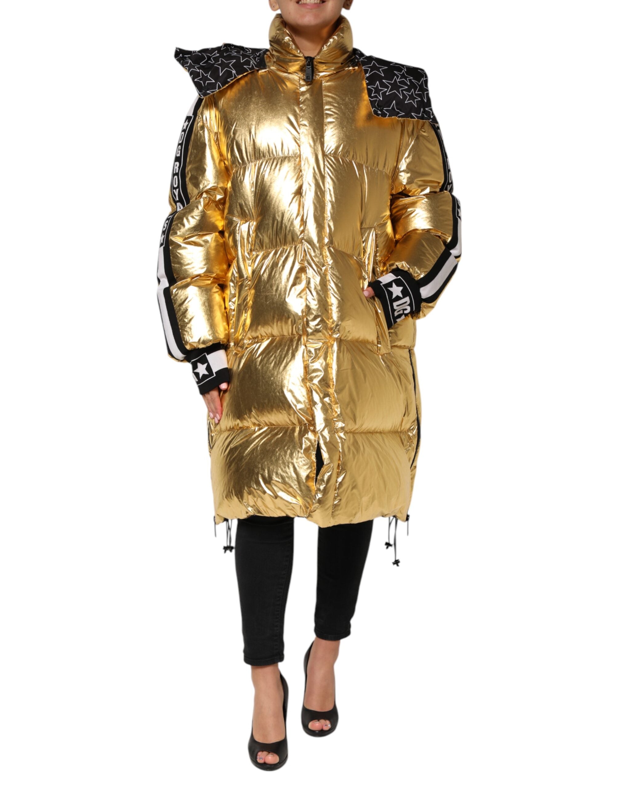 Metallic Quilted Puffer Down Jacket — Gold