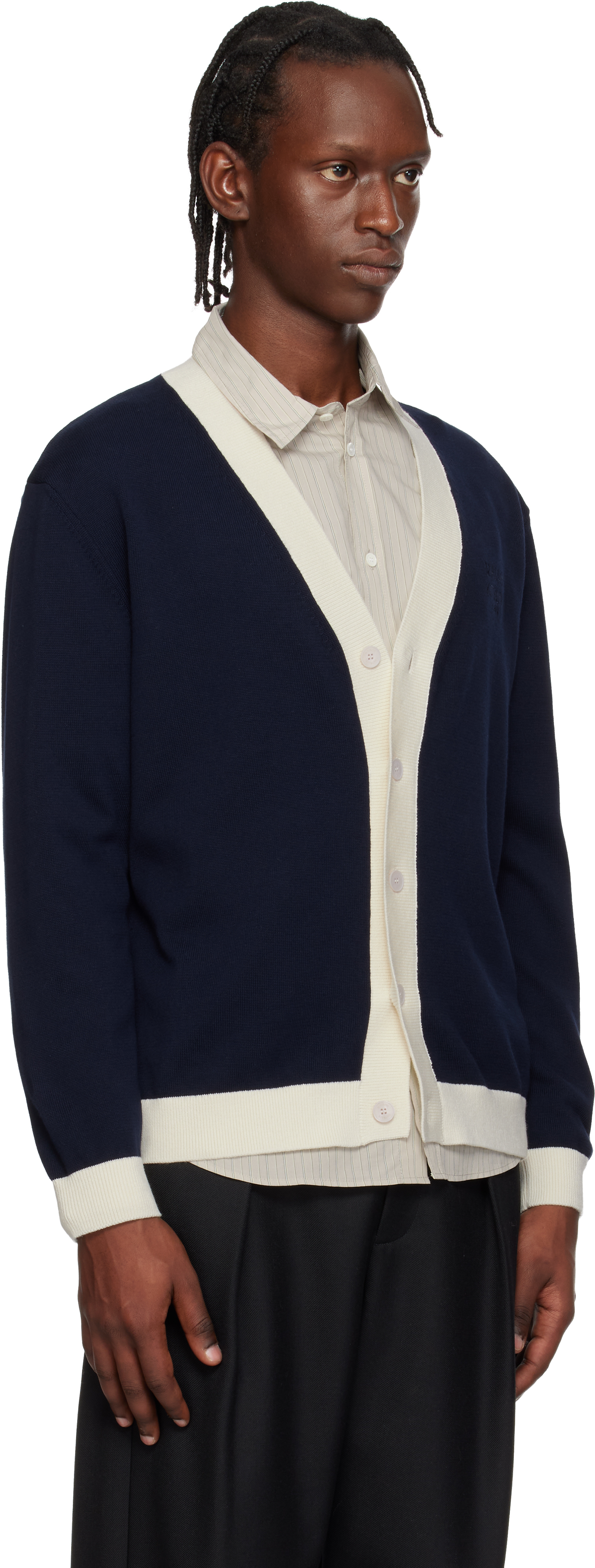 Navy Contrasted Cotton Comfort Cardigan