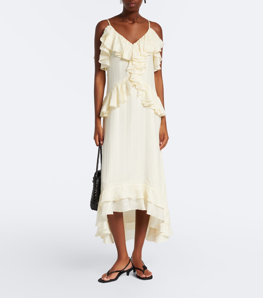 Ruffled lace-trimmed silk-blend midi dress