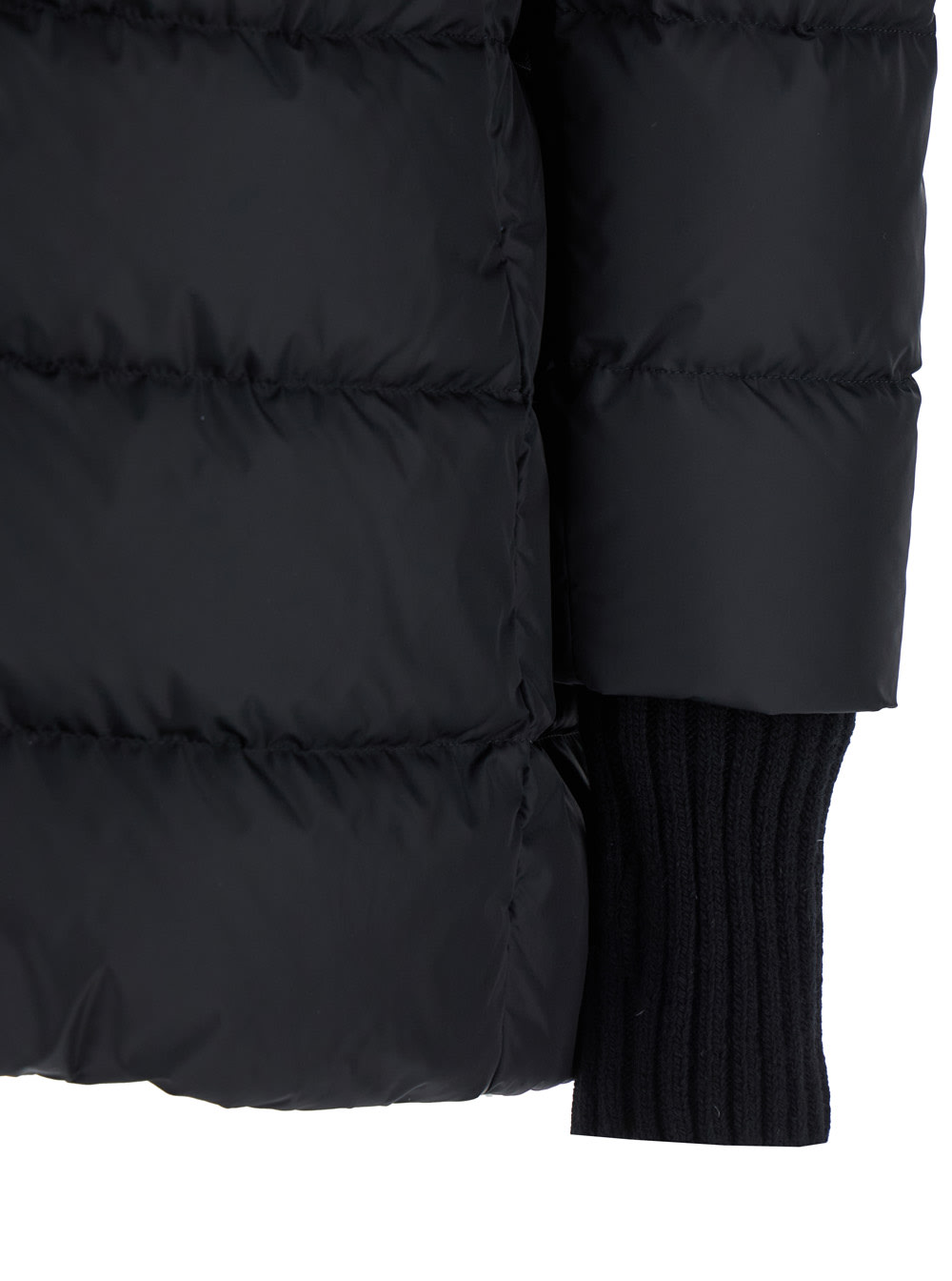 Long Black Down Jacket With Hood In Nylon Woman