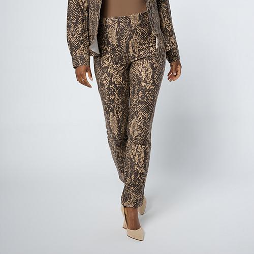 Narrow Leg Elastic Waist Stretch Knit Denim Pant - Brown