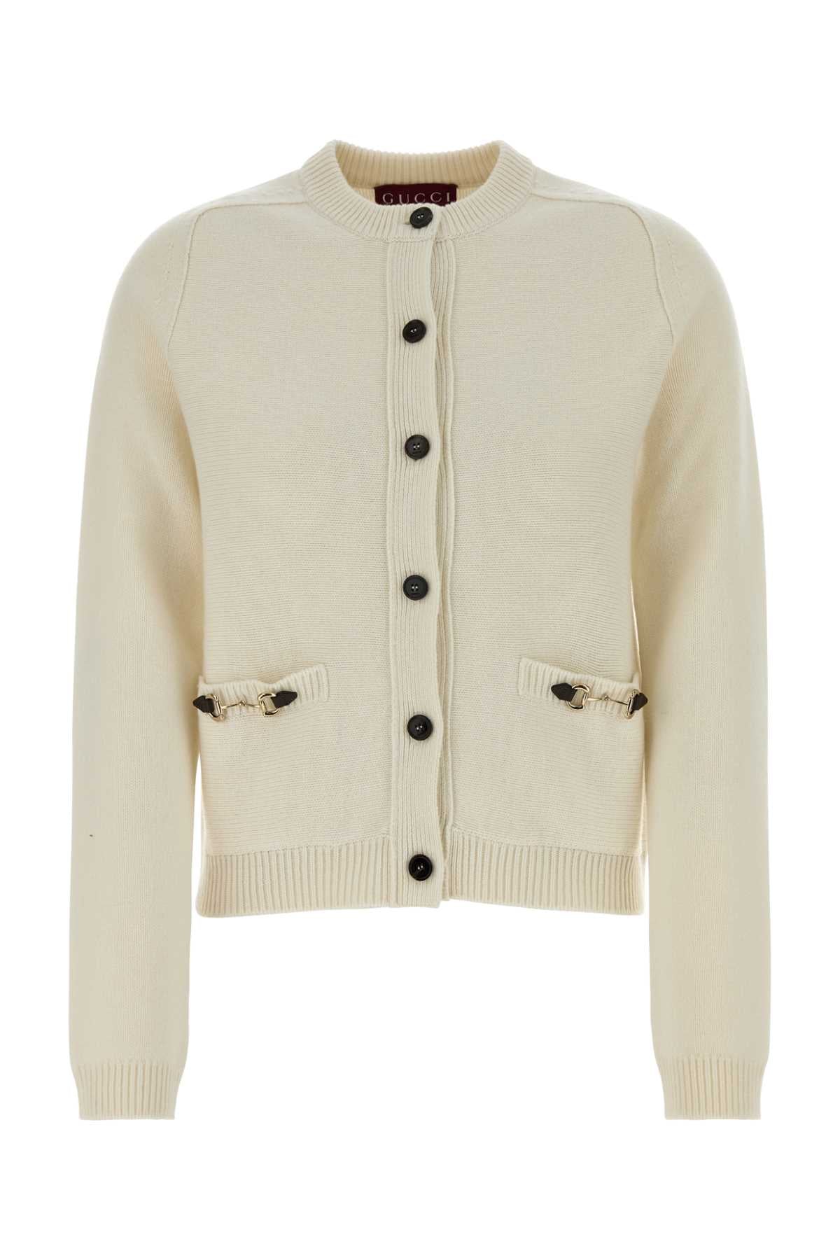 Wool Blend with Contrast Buttons Cardigan — White