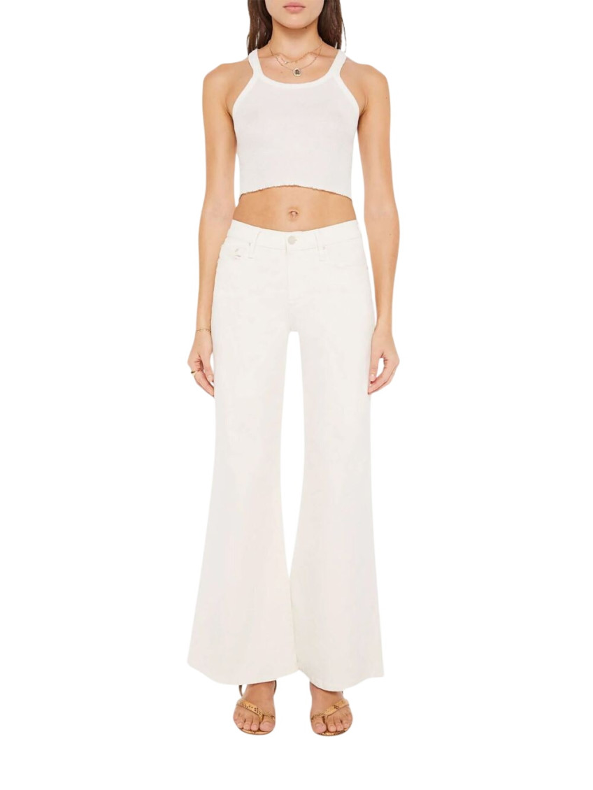 Beige Flared Mid Rise Jeans