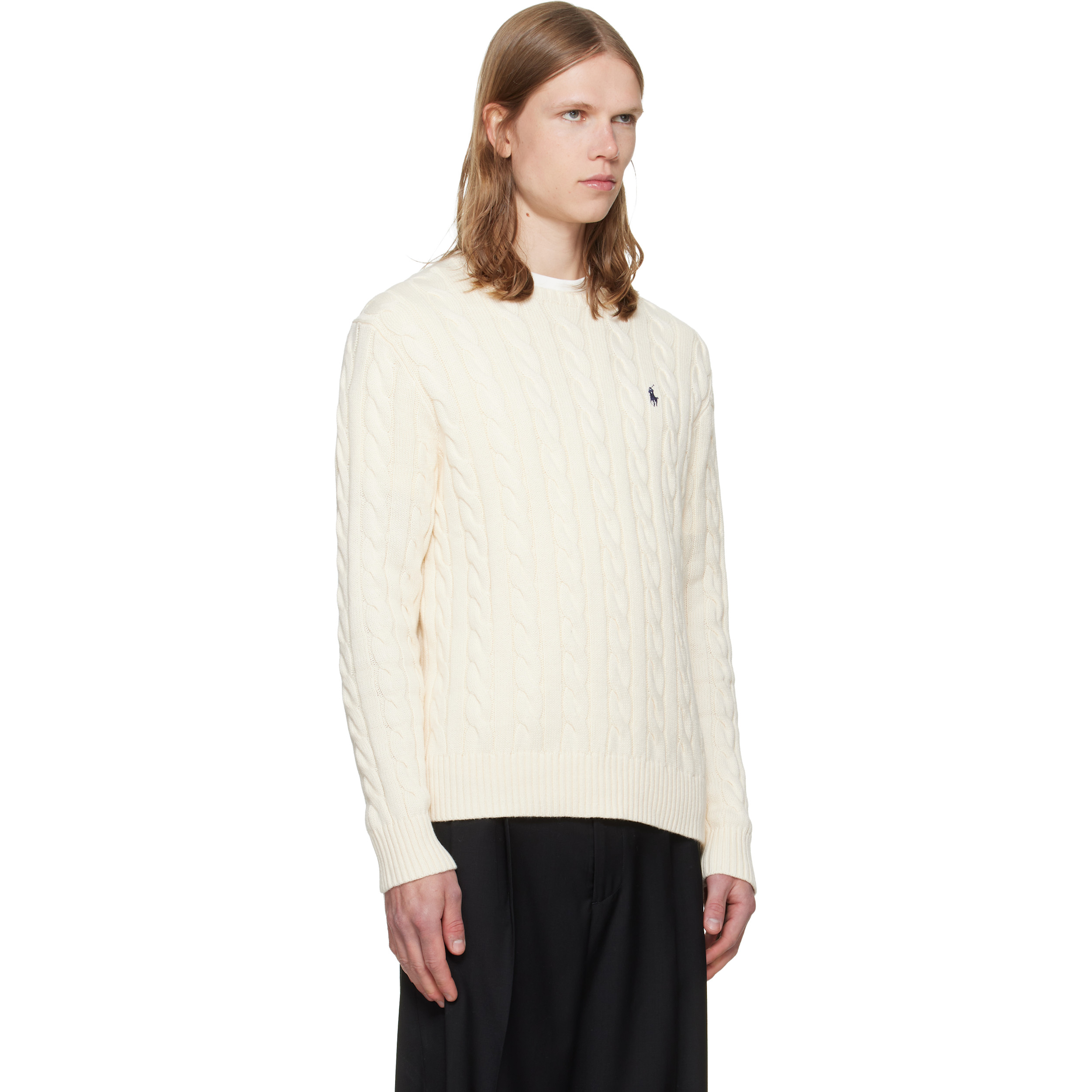 Off-White Cable-Knit Cotton Sweater
