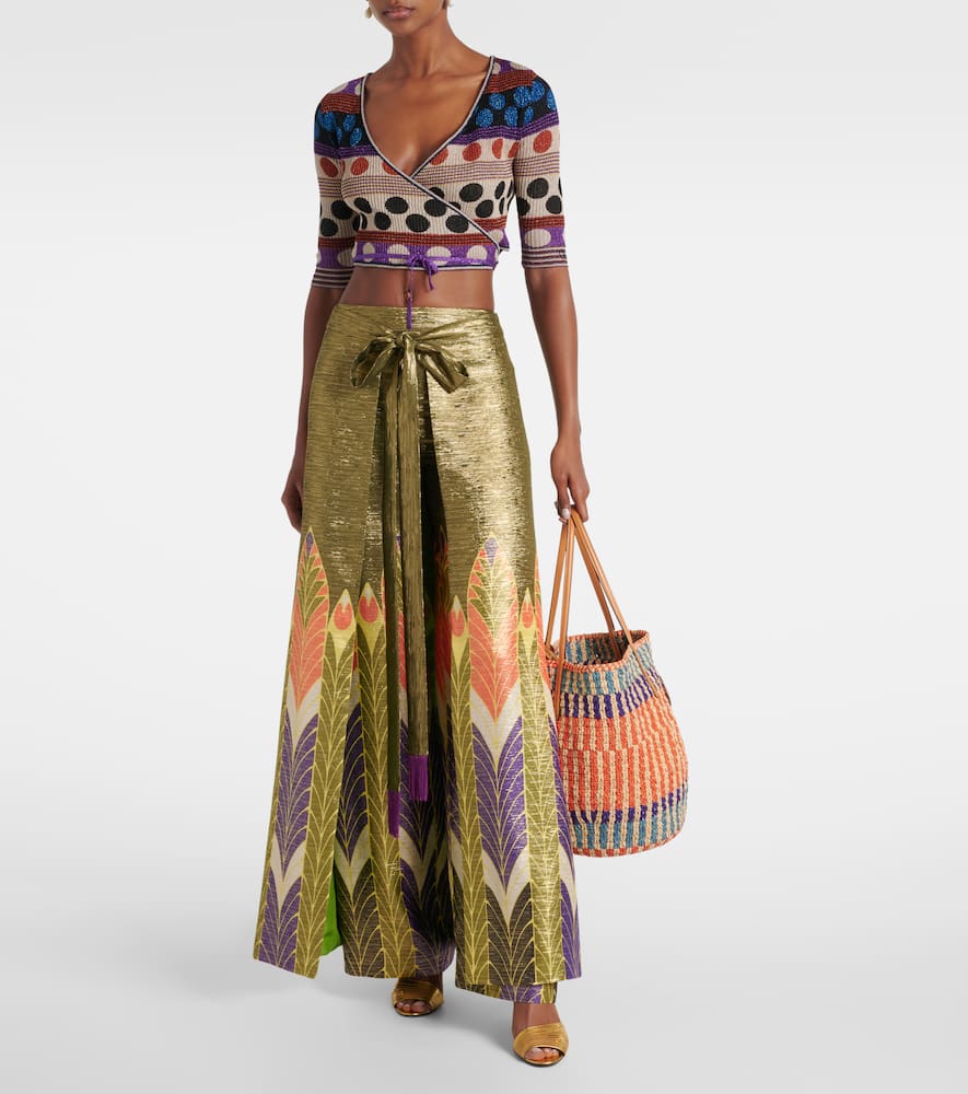Printed silk-blend wide-leg pants