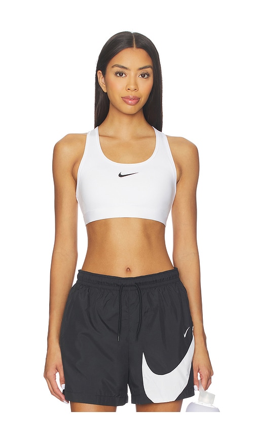 Nike Women's Swoosh Sports Bra in White/Stone Mauve/Black