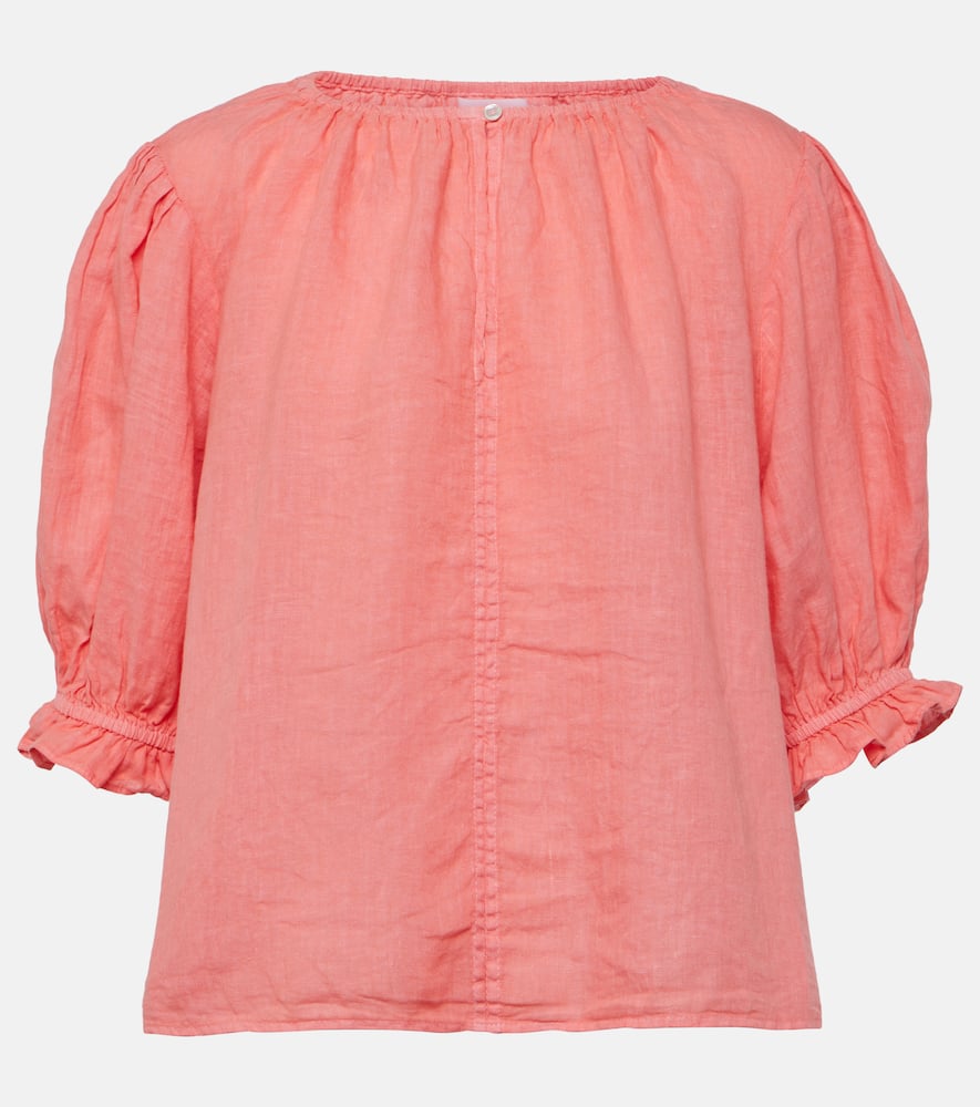 Puff-sleeve linen top