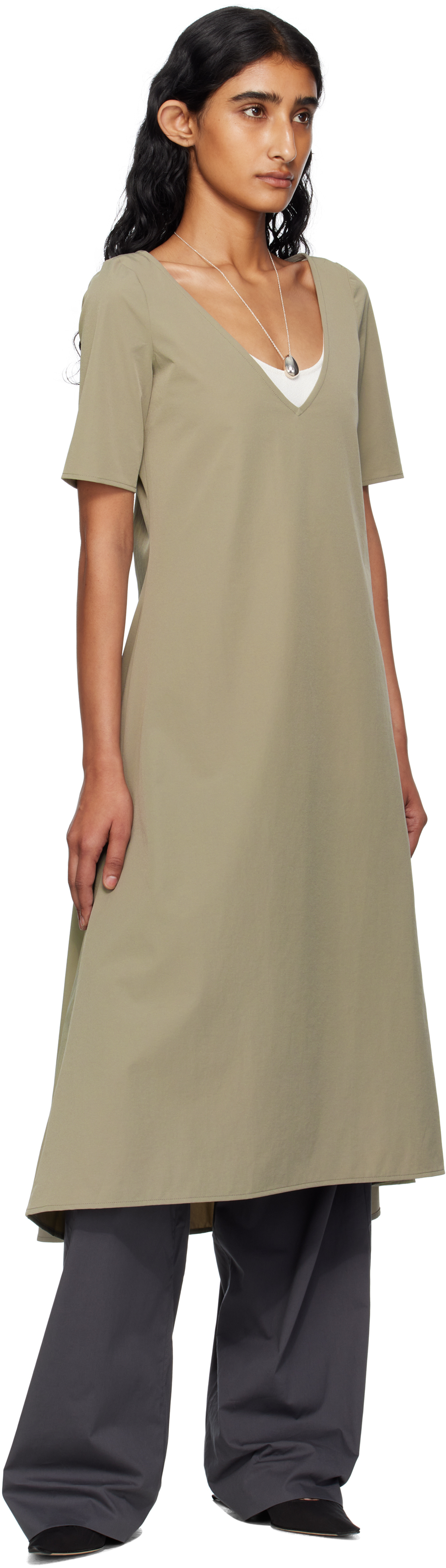 Gray Nylon Spandex Midi Dress