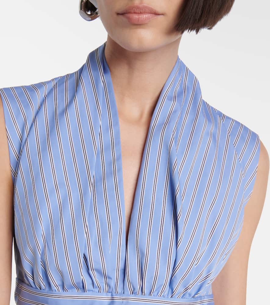 Striped gathered cotton poplin minidress