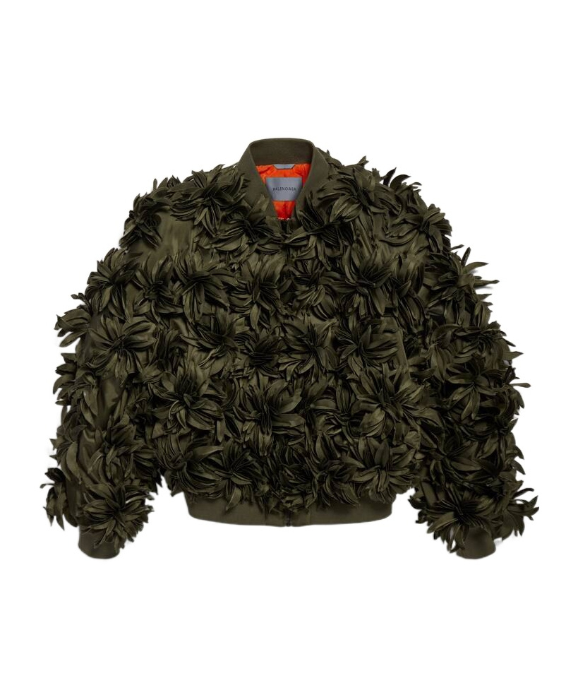 Women's Flowers Cocoon Bomber in Khaki