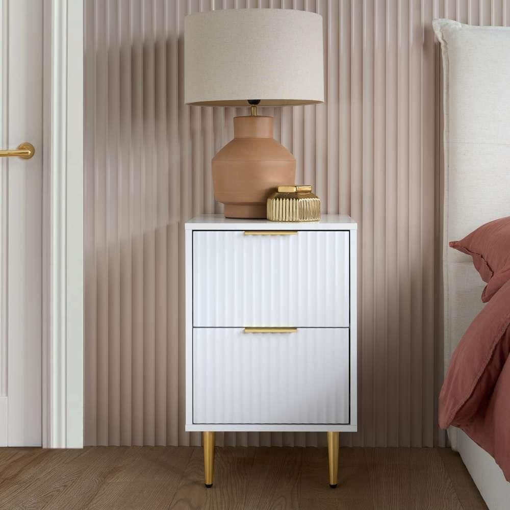 Birlea Unisex Pair of Zaza White Bedside Cabinet 2 Drawer Fluted Chest