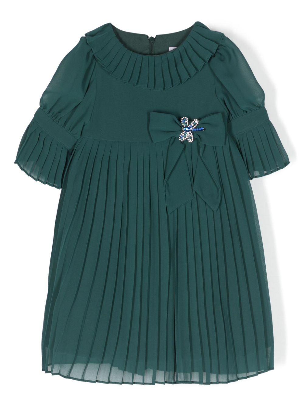 Bow-detail pleated dress - Green