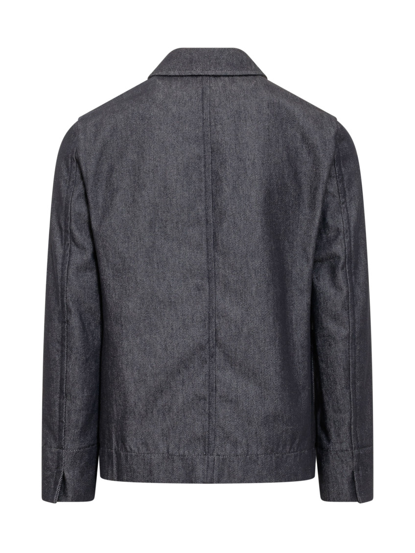 Dark Blue Solid Shirt Collar Jacket
