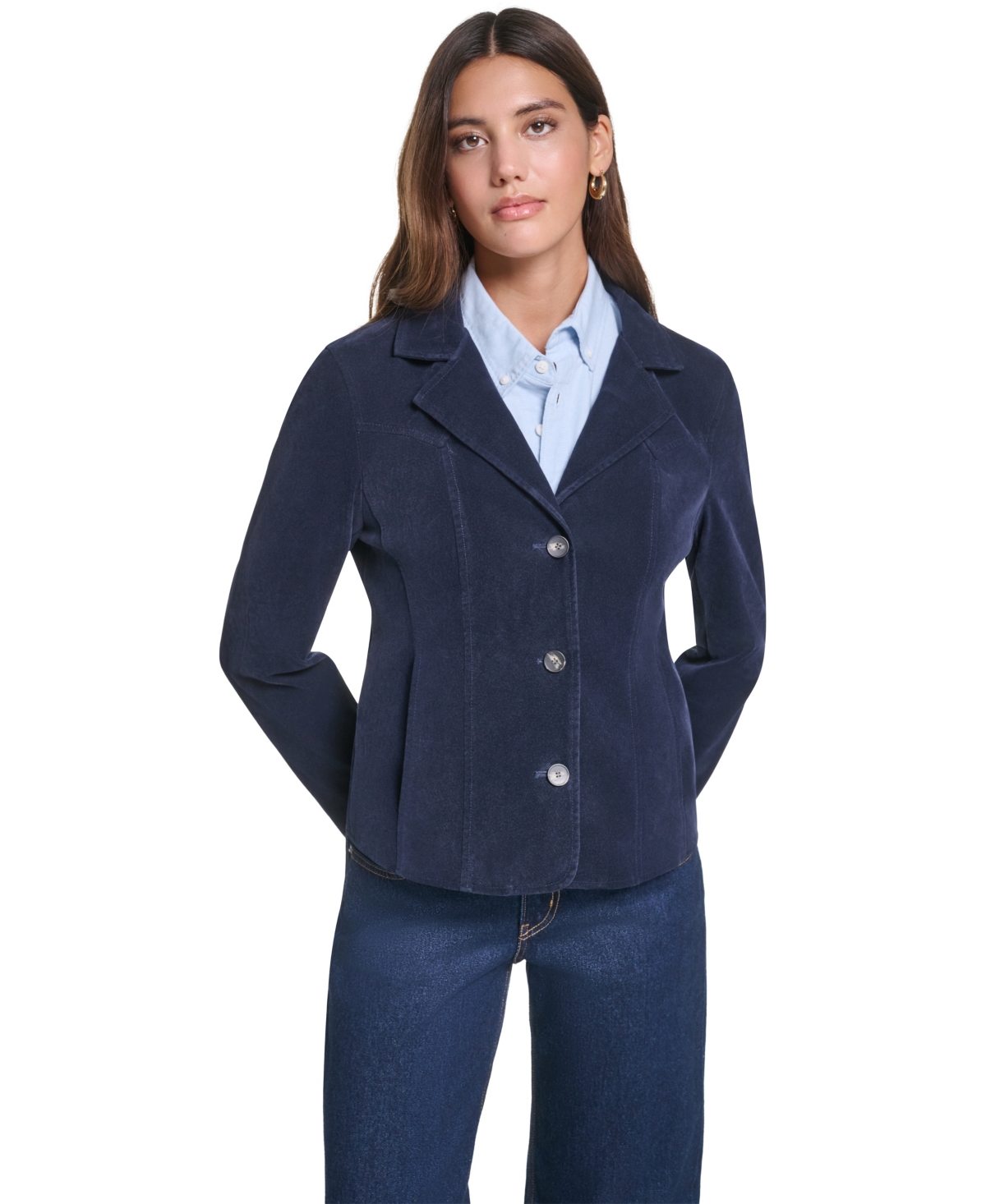 Women's Fitted Faux Suede Blazer - Navy