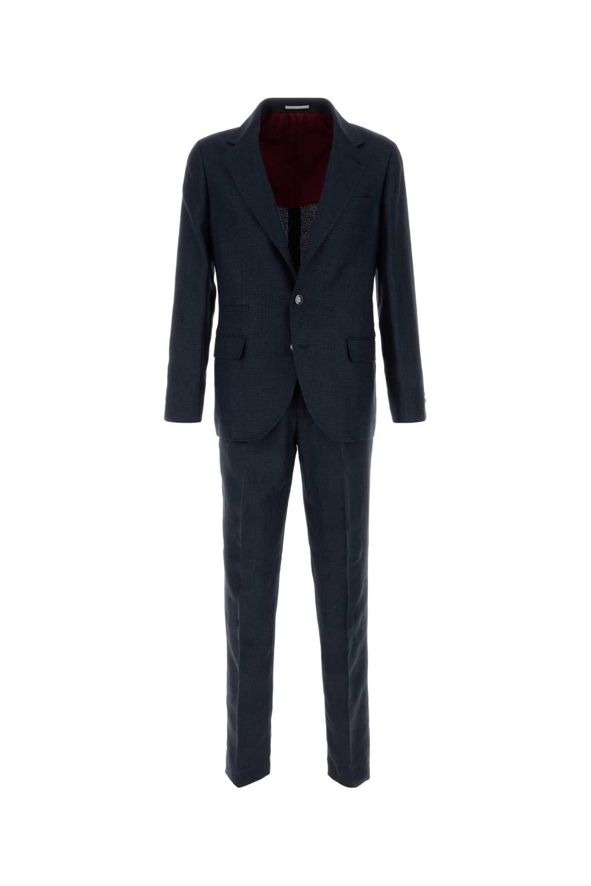 Silk Linen Wool Blend Pant Suit — Navy